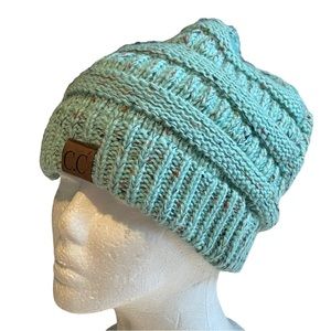 New C.C. Exclusive Cable Knit Beanie Hat Mint Green Speckled